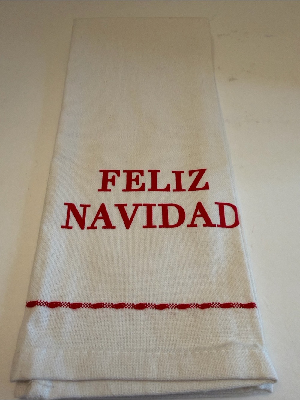 Feliz Navidad Holiday Kitchen Towel - White with Red Accents